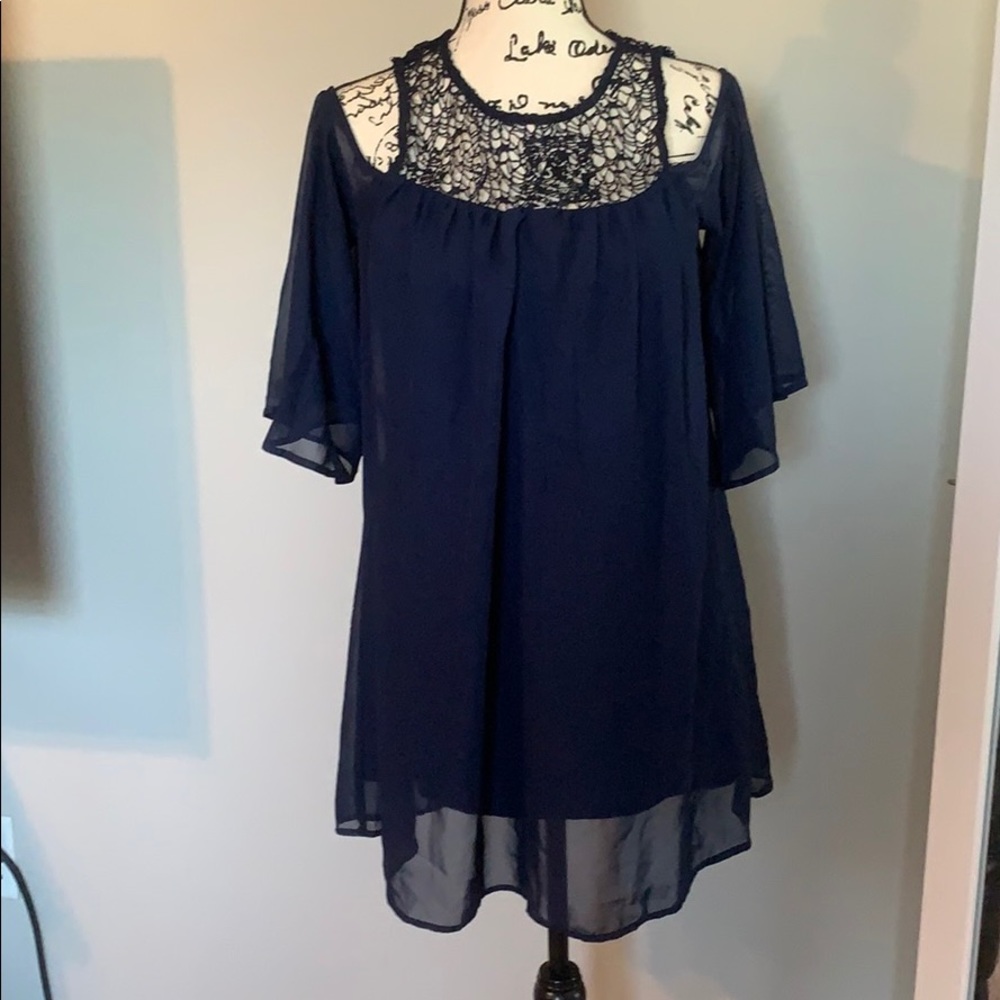 Navy blue sheer mini dress